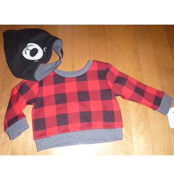 Baby LULLABY Lane BLACK BEAR Buffalo Check Sweatshirt Bib Outfit Size 0/3 mo NWT - Picture 3 of 5